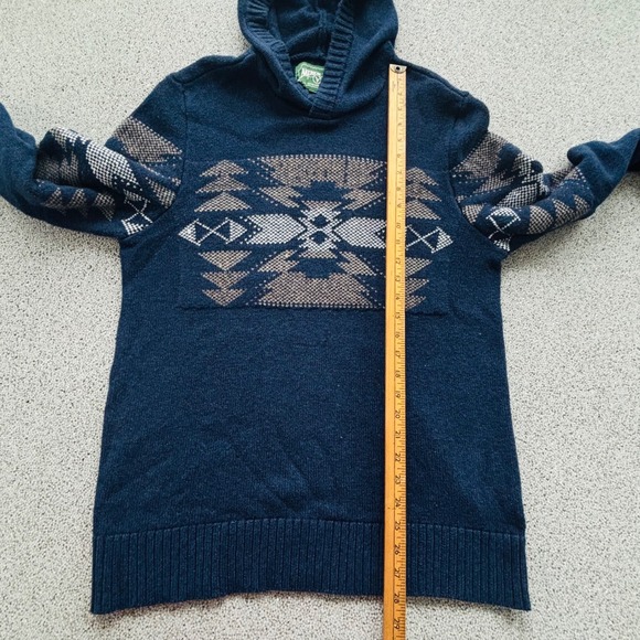 American Eagle Aztec Hoodie Mens M Tall Navy Southwest Boho Knit Sweater - Picture 6 of 9